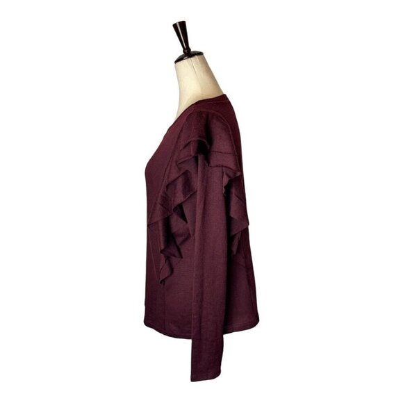 NYDJ Sweater Women Small Burgundy Knit Ruffle Front Crew Neck Pullover - Picture 6 of 11